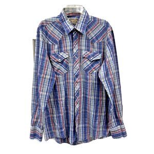 Vintage Rugged Ranch Western Plaid Pearl Snap Long Sleeve Shirt SZ Large